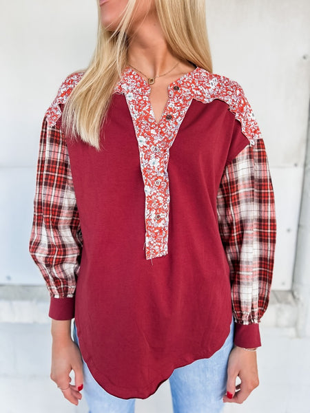 The Florals and Flannels Top - Red