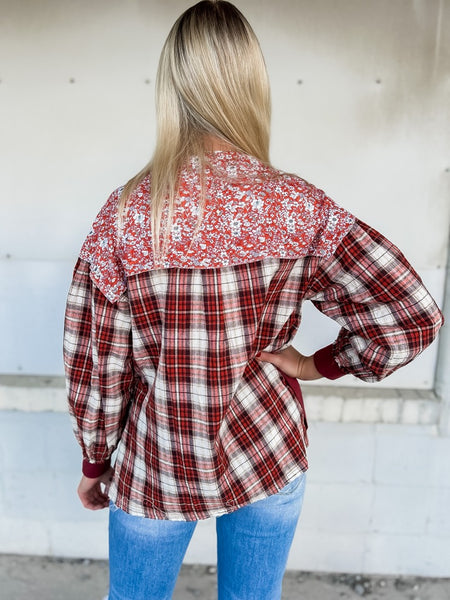 The Florals and Flannels Top - Red