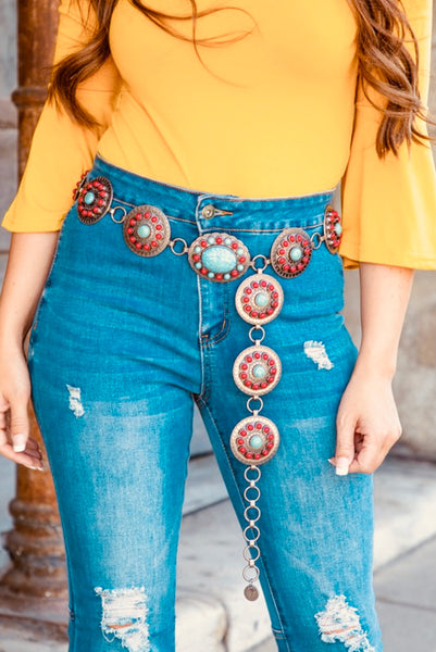 Teal/Red Concho Belt