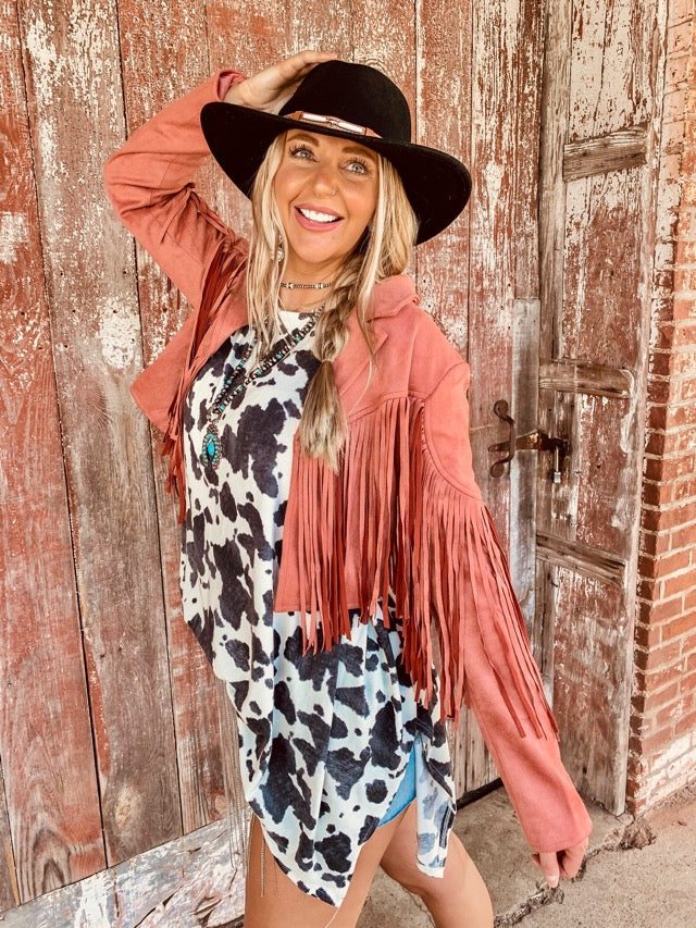Davis Fringe Jacket - Mauve